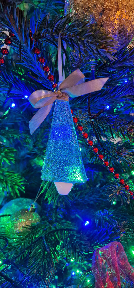 Bubbly Blue Fused Glass Christmas Tree Ornament