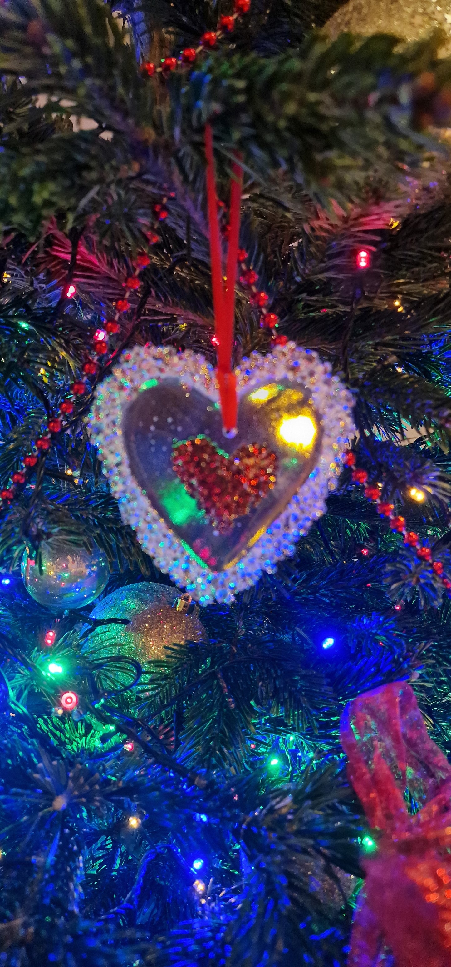 Fused glass Christmas Tree heart decoration large suncatcher
