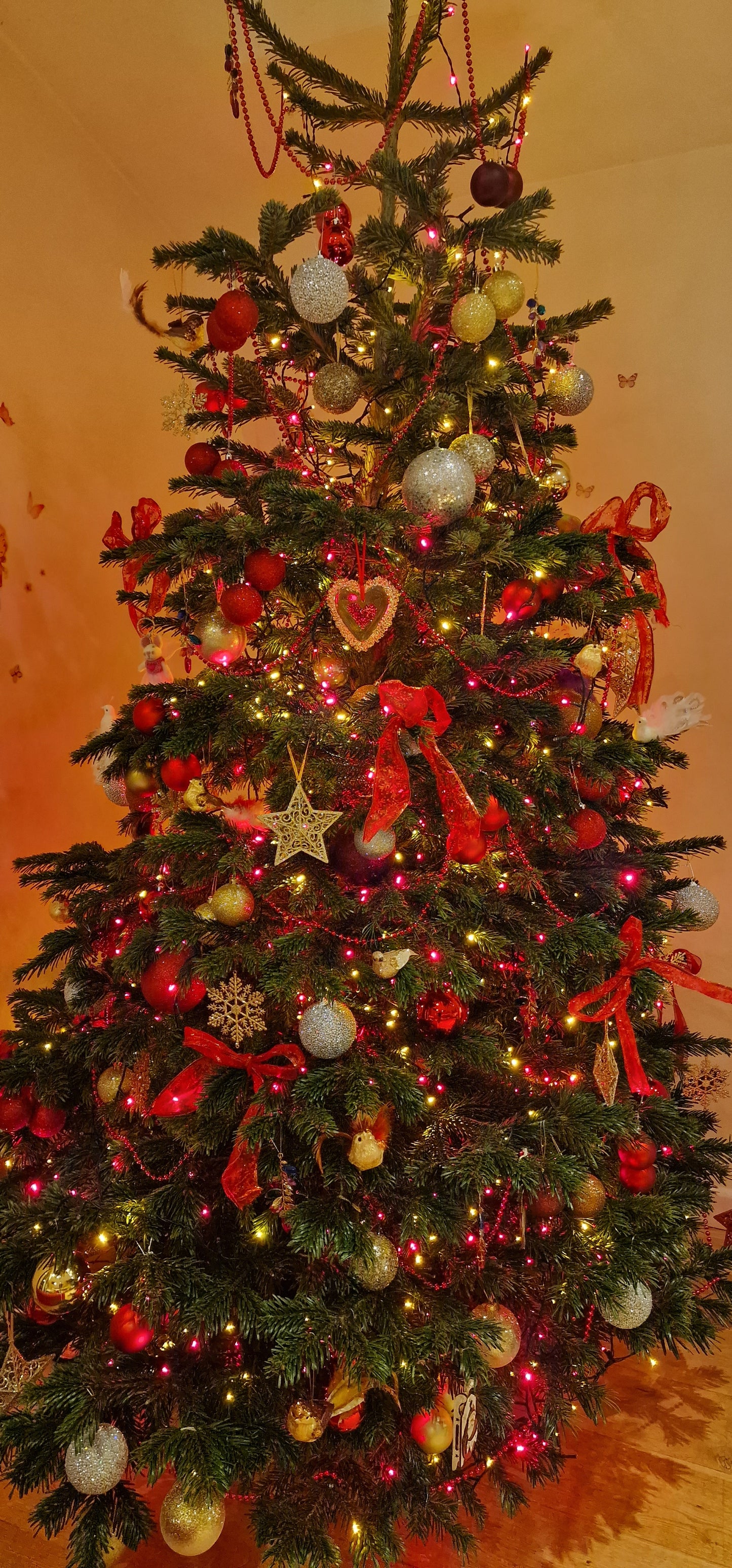 Fused glass Christmas Tree heart decoration large suncatcher