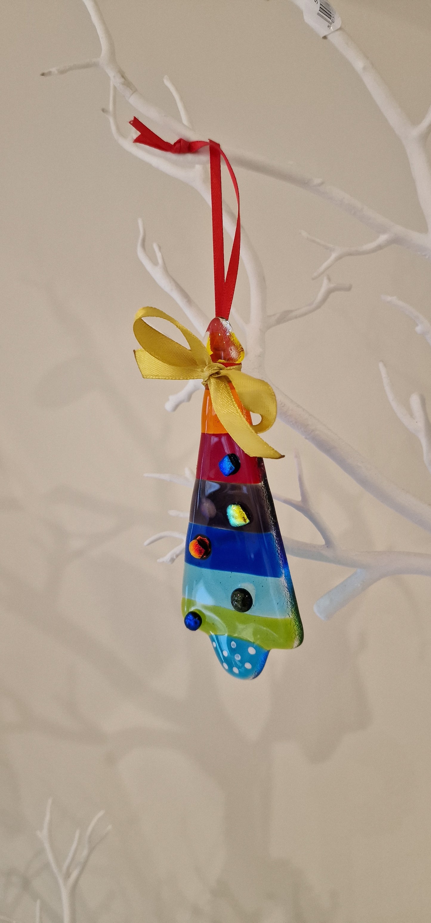 Rainbow Christmas tree decoration fused glass