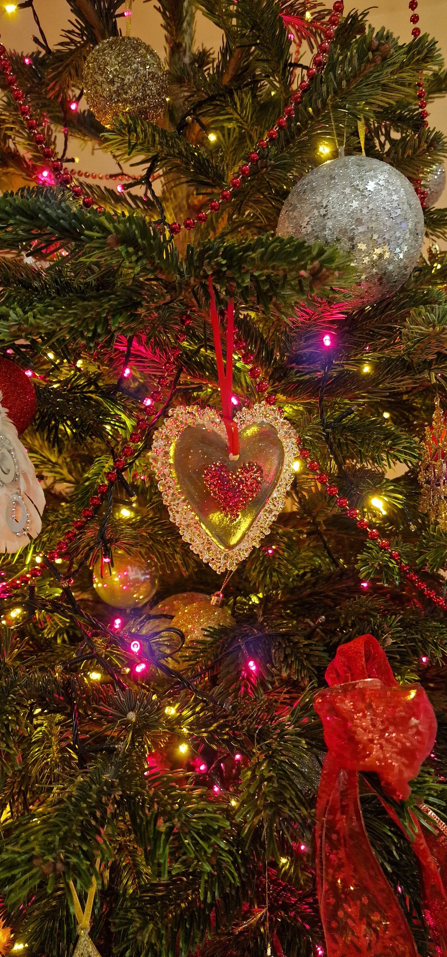 Fused glass Christmas Tree heart decoration large suncatcher