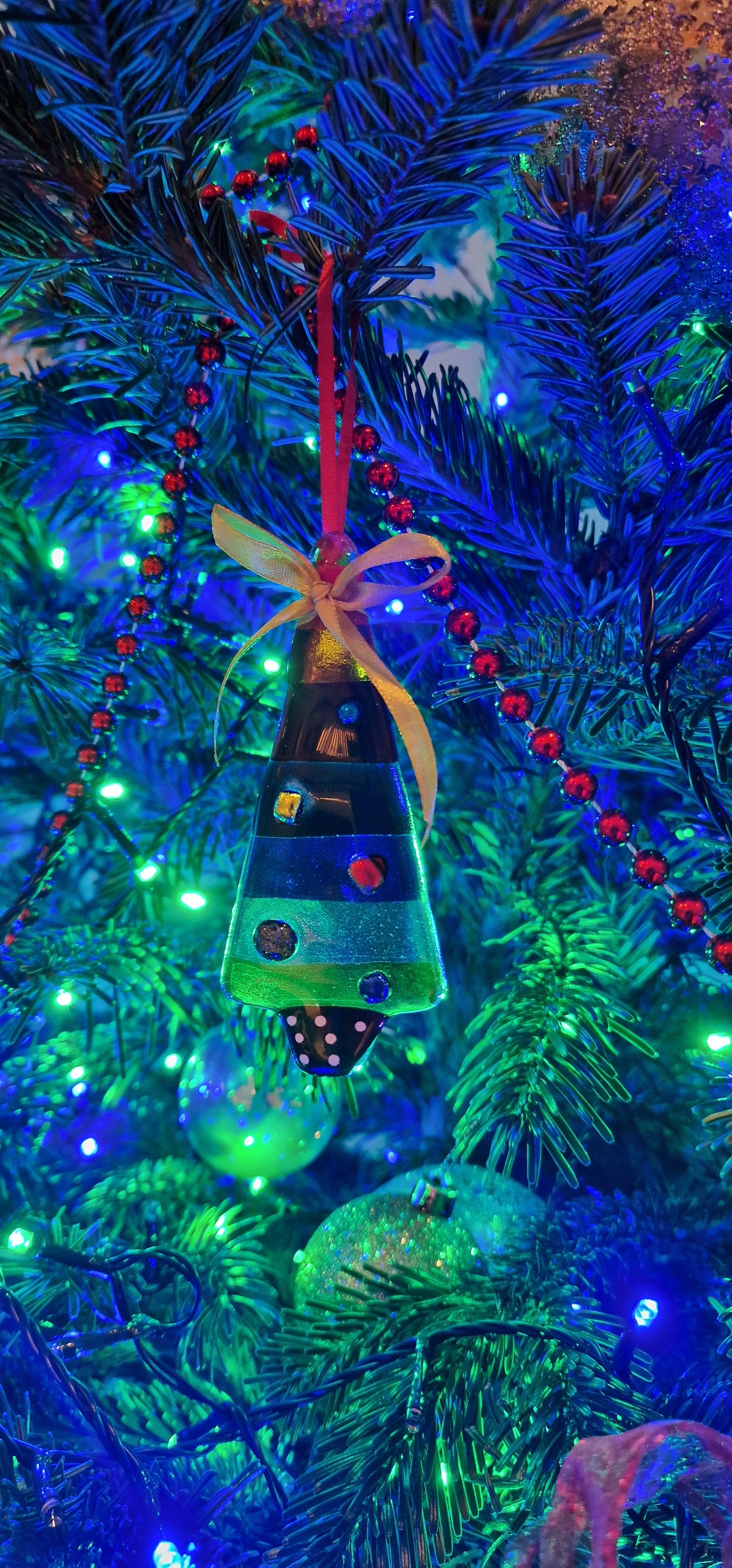 Rainbow Christmas tree decoration fused glass