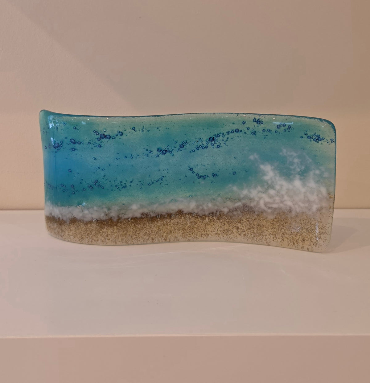Crashing wave coastal spoon rest handmade fused glass