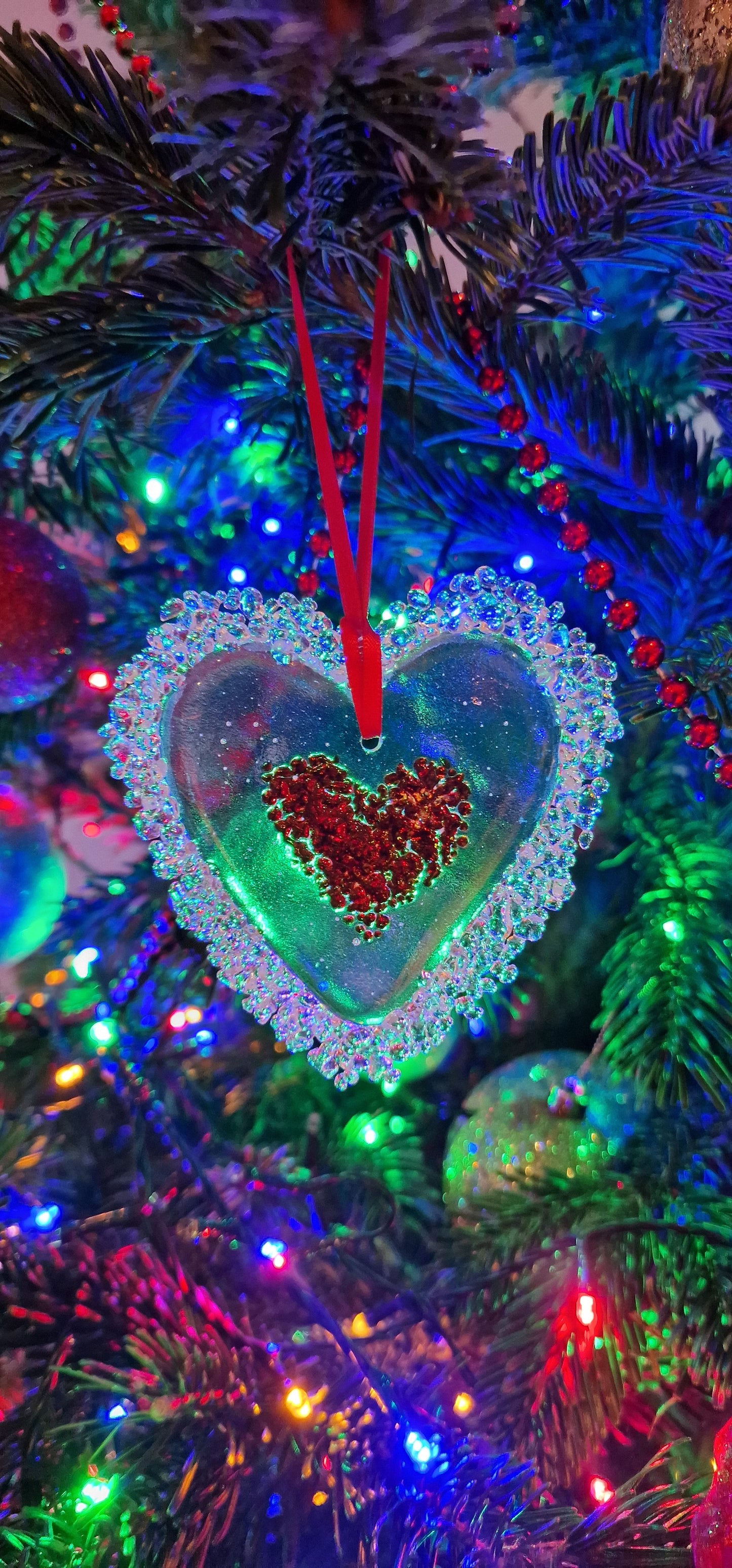 Fused glass Christmas Tree heart decoration large suncatcher