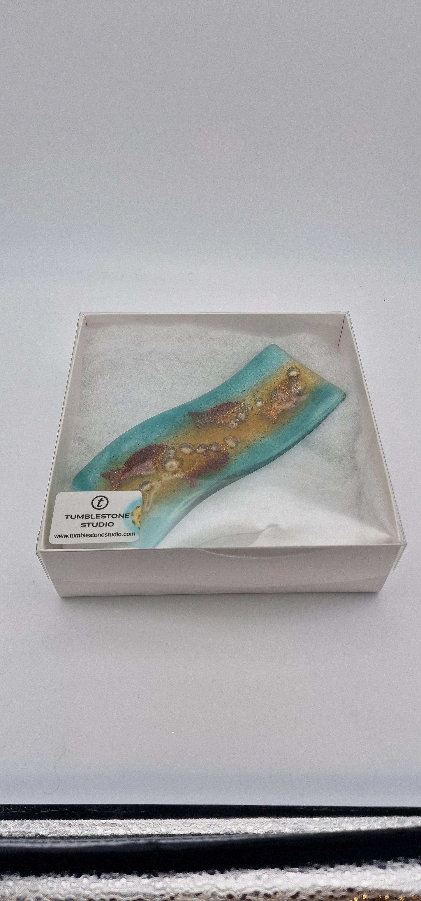 Shoaling fish fused glass spoon rest