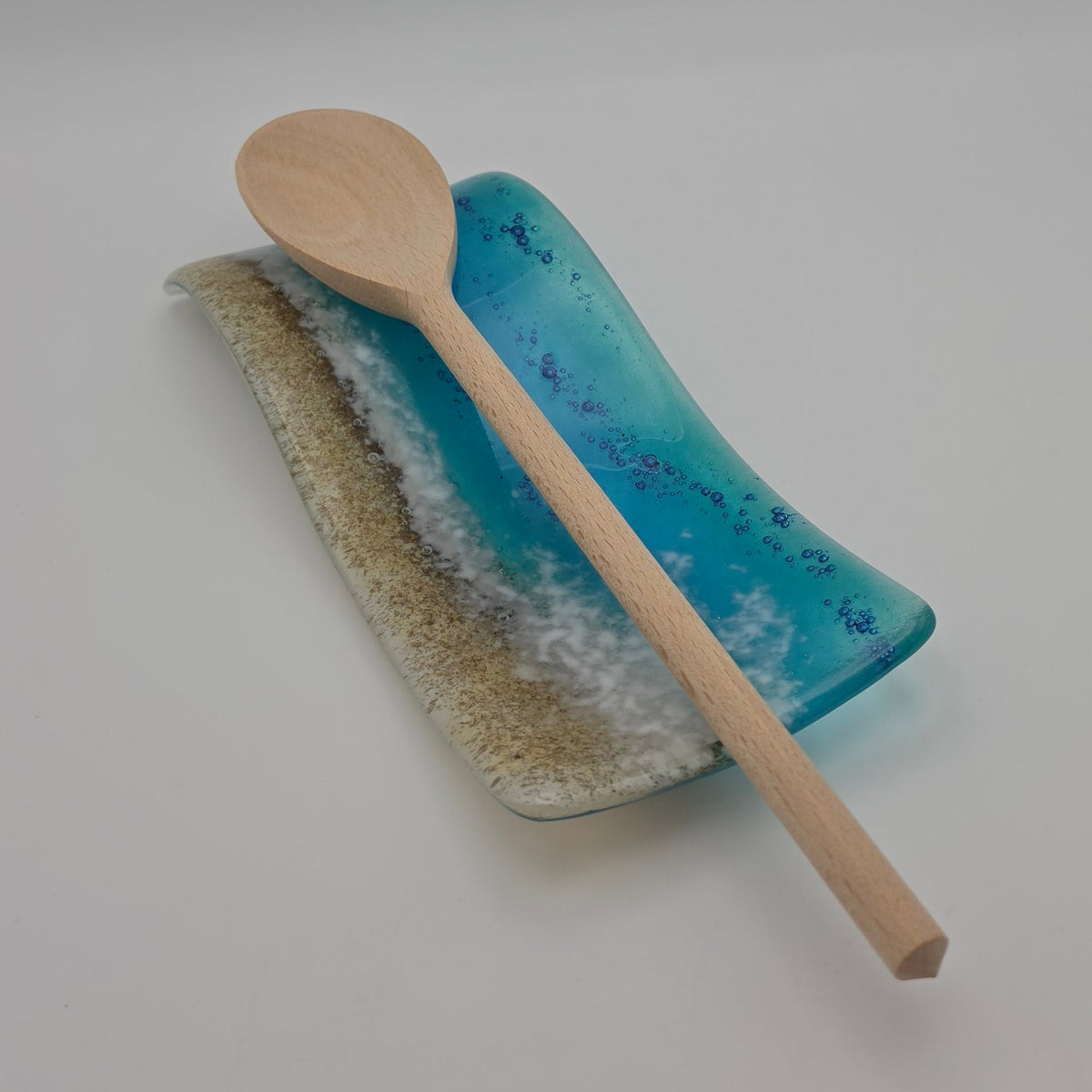 Crashing wave coastal spoon rest handmade fused glass