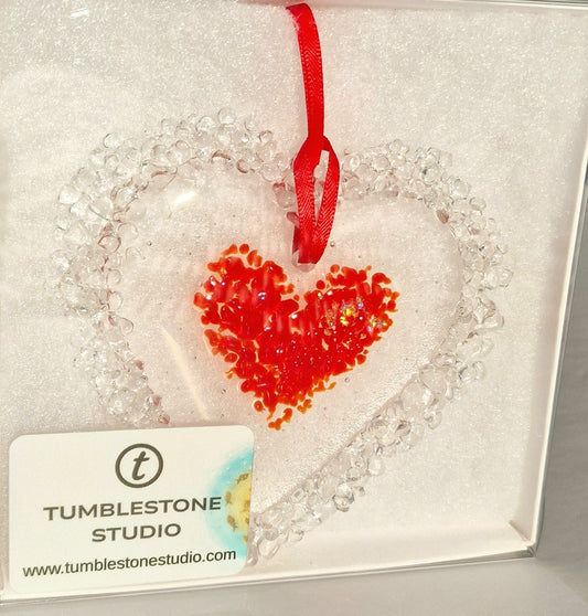 Fused glass Christmas Tree heart decoration large suncatcher