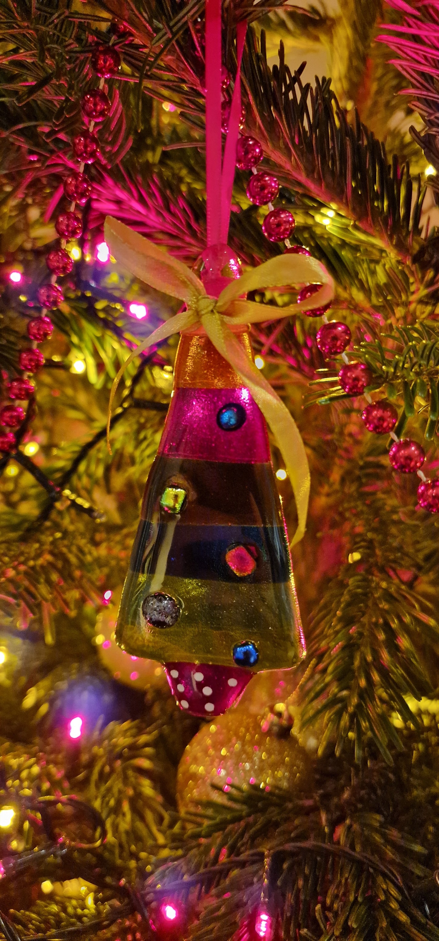 Rainbow Christmas tree decoration fused glass
