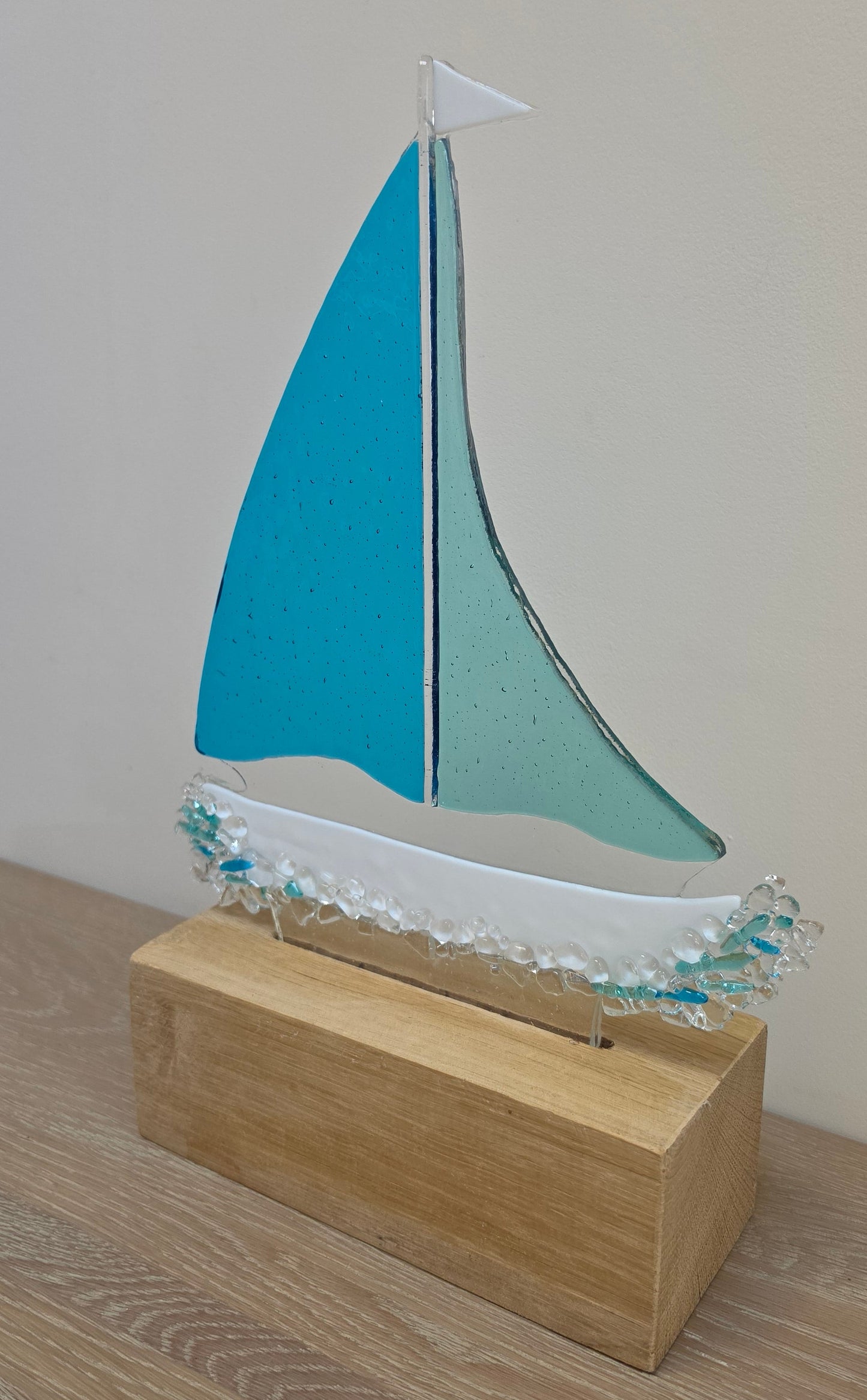Sea Blues Sailboat handmade fused glass decorative art