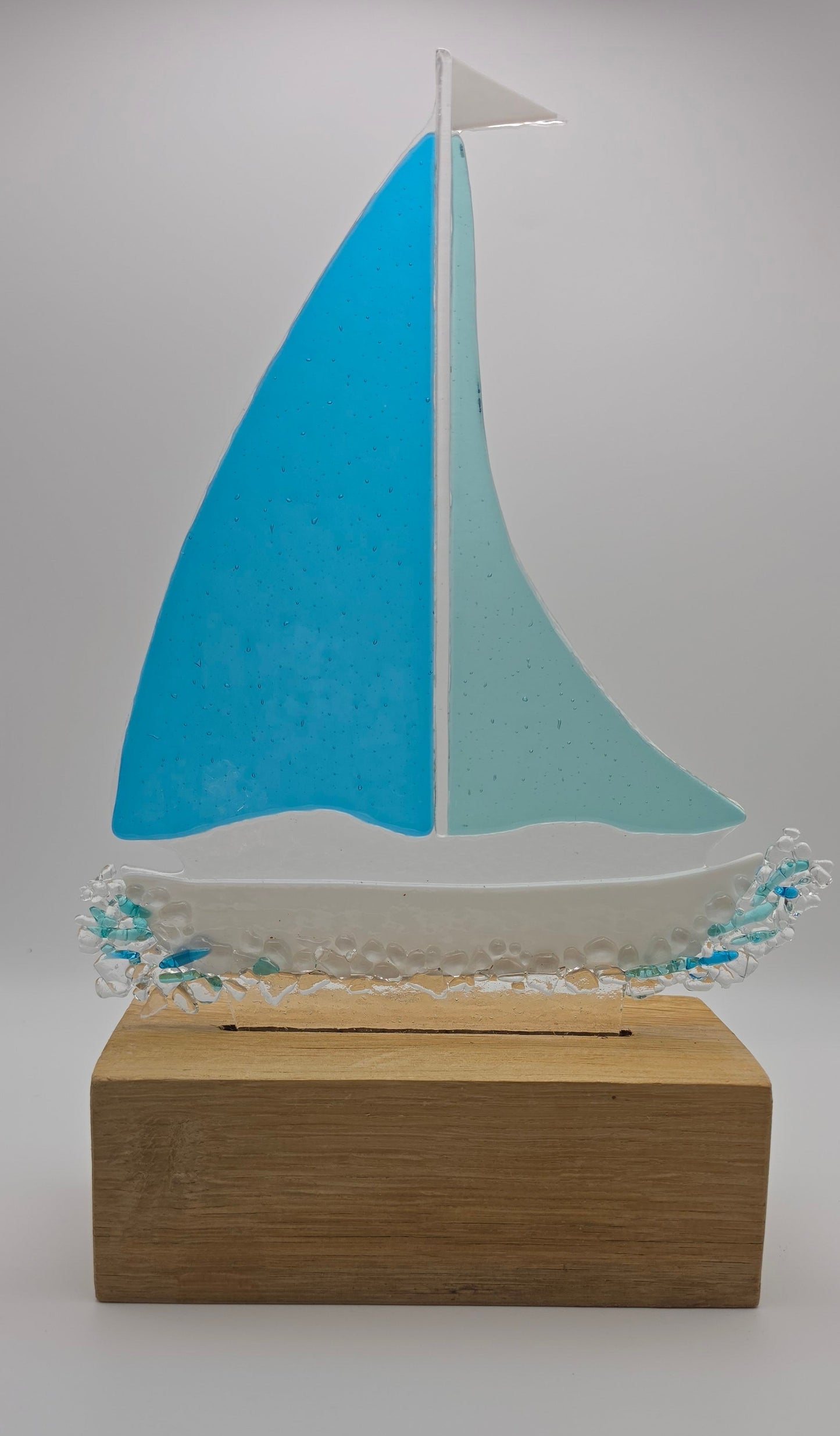 Sea Blues Sailboat handmade fused glass decorative art