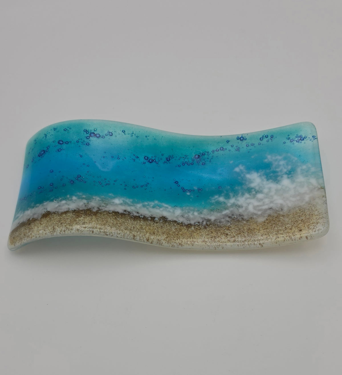 Crashing wave coastal spoon rest handmade fused glass