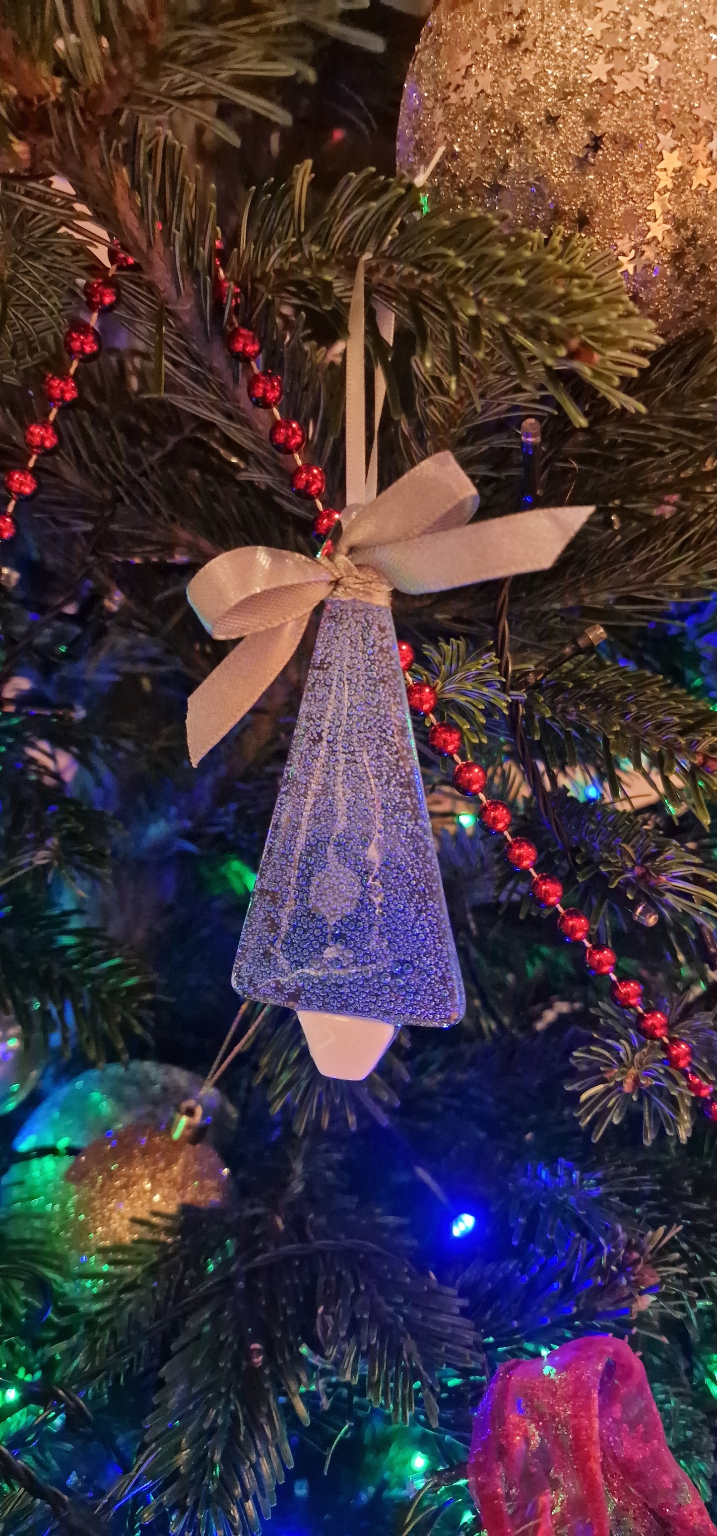 Bubbly Blue Fused Glass Christmas Tree Ornament