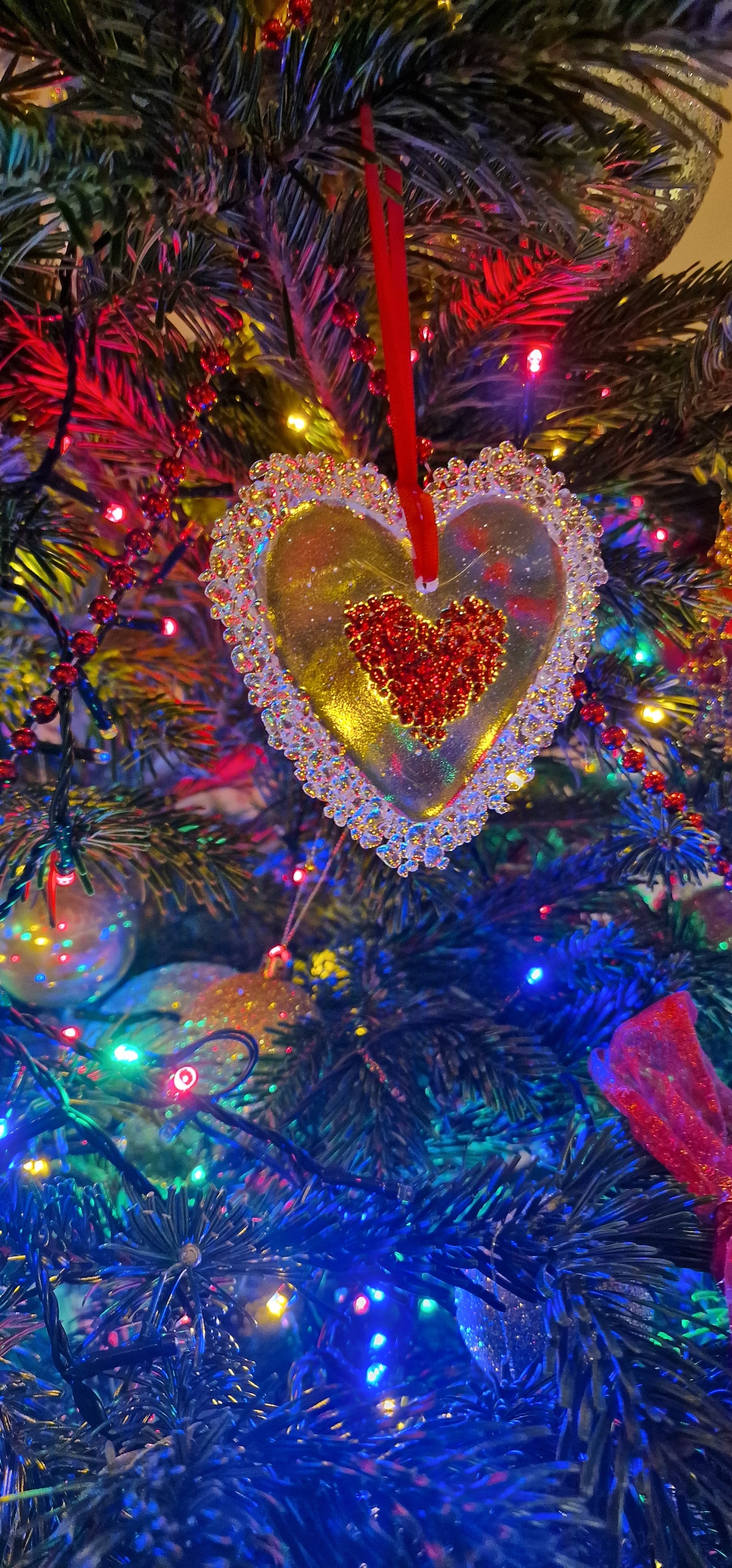 Fused glass Christmas Tree heart decoration large suncatcher