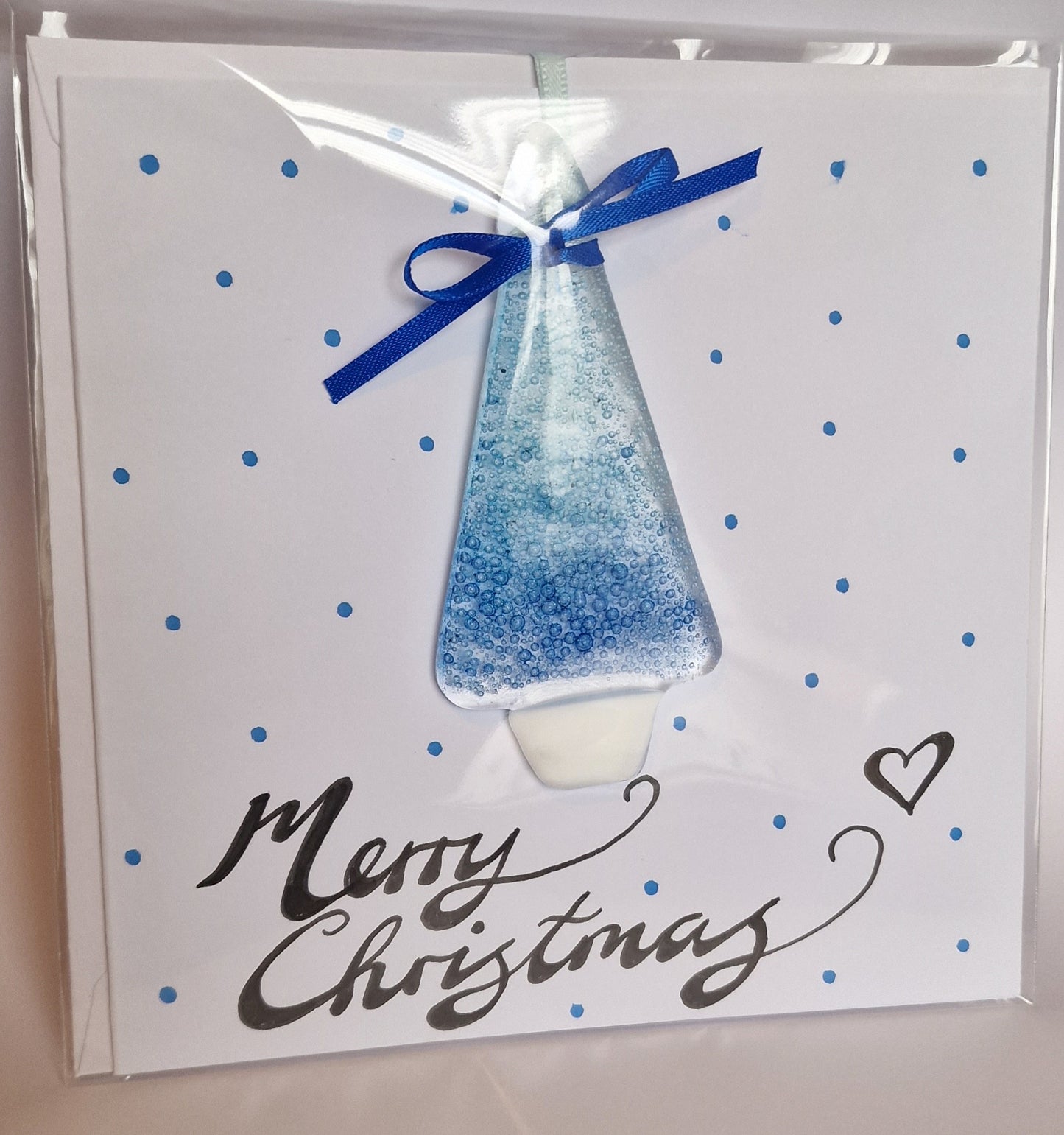 Handmade fused glass Christmas card with tree decoration gift