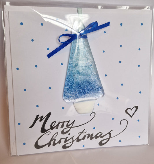 Handmade fused glass Christmas card with tree decoration gift