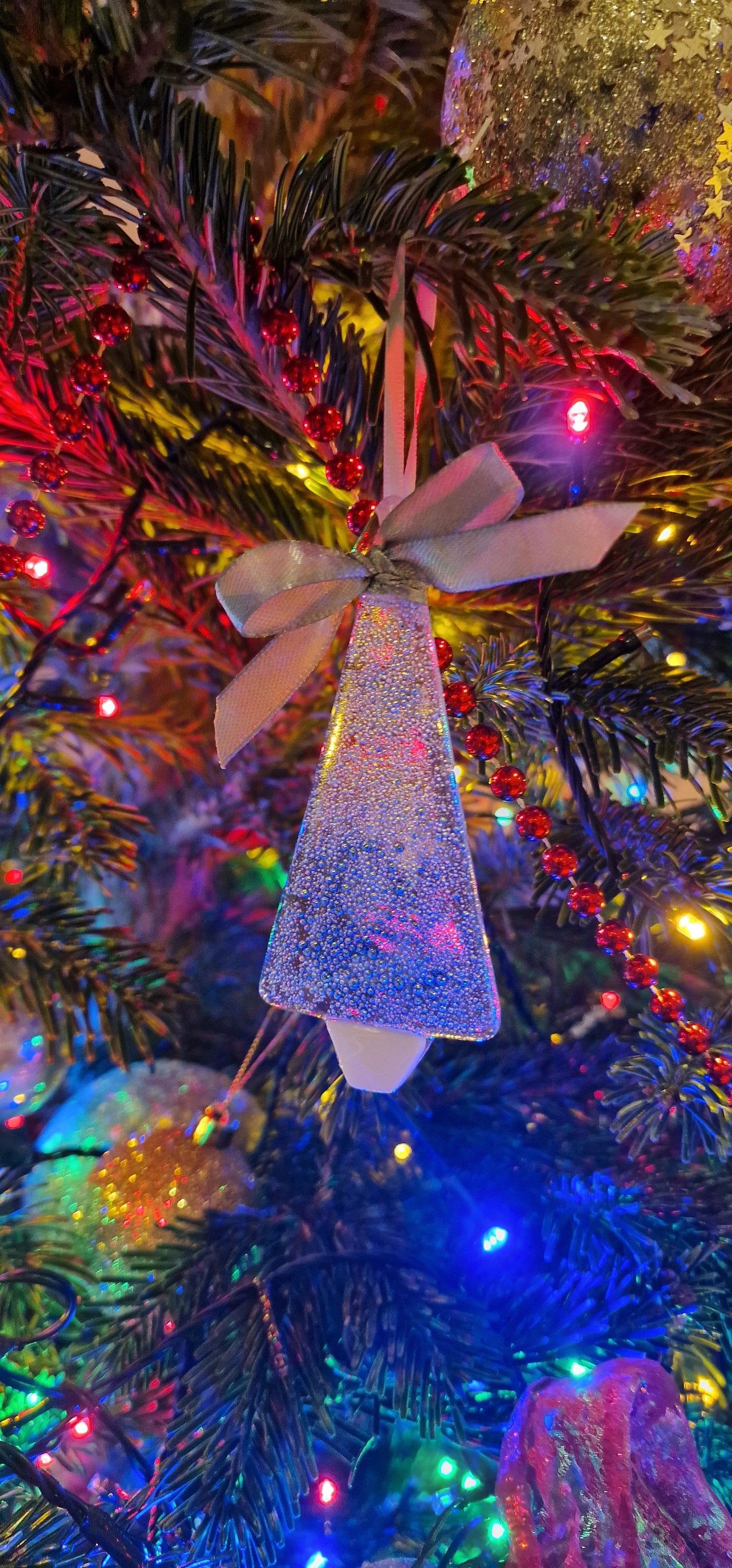 Bubbly Blue Fused Glass Christmas Tree Ornament