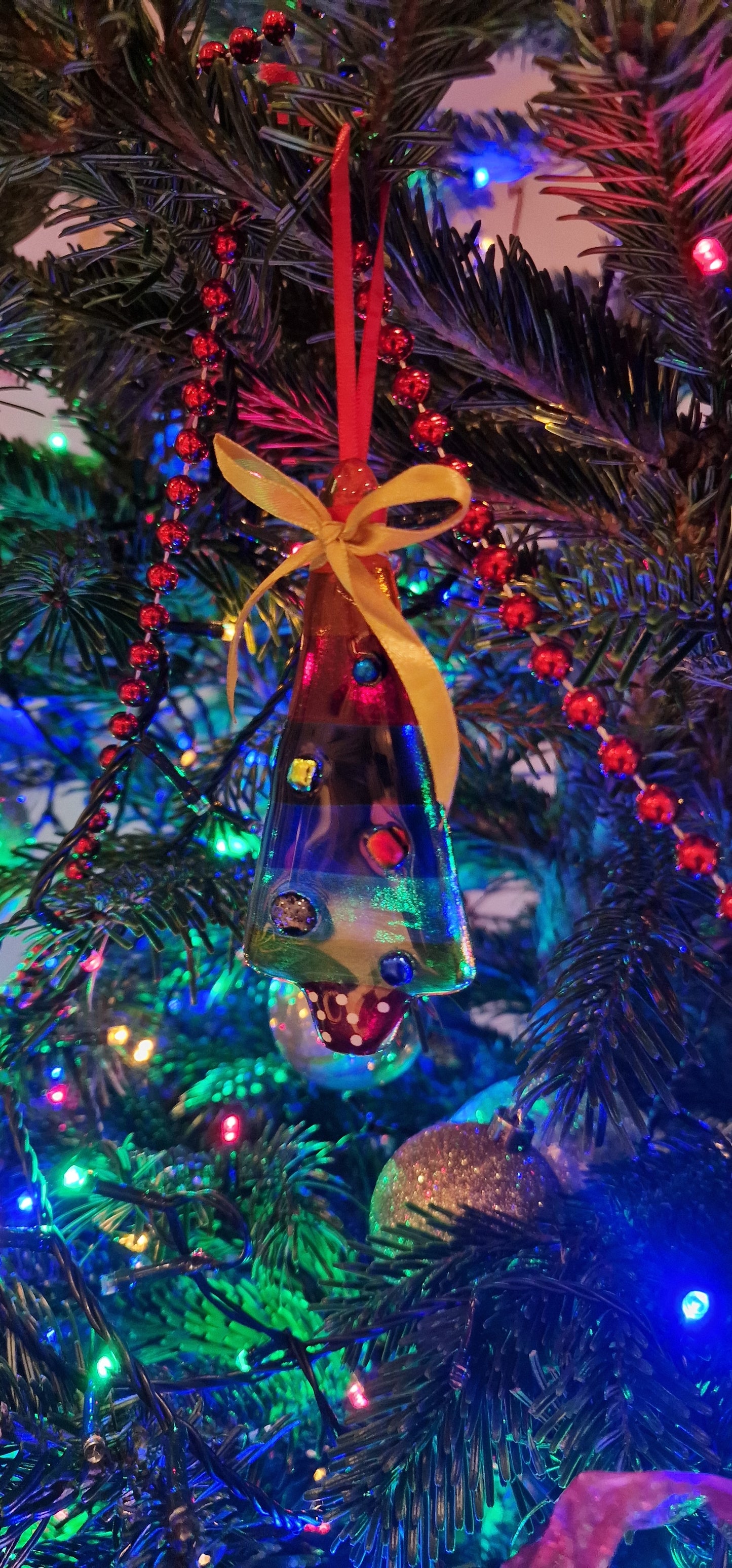 Rainbow Christmas tree decoration fused glass