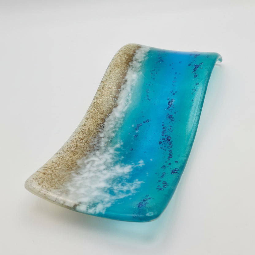 Crashing wave coastal spoon rest handmade fused glass