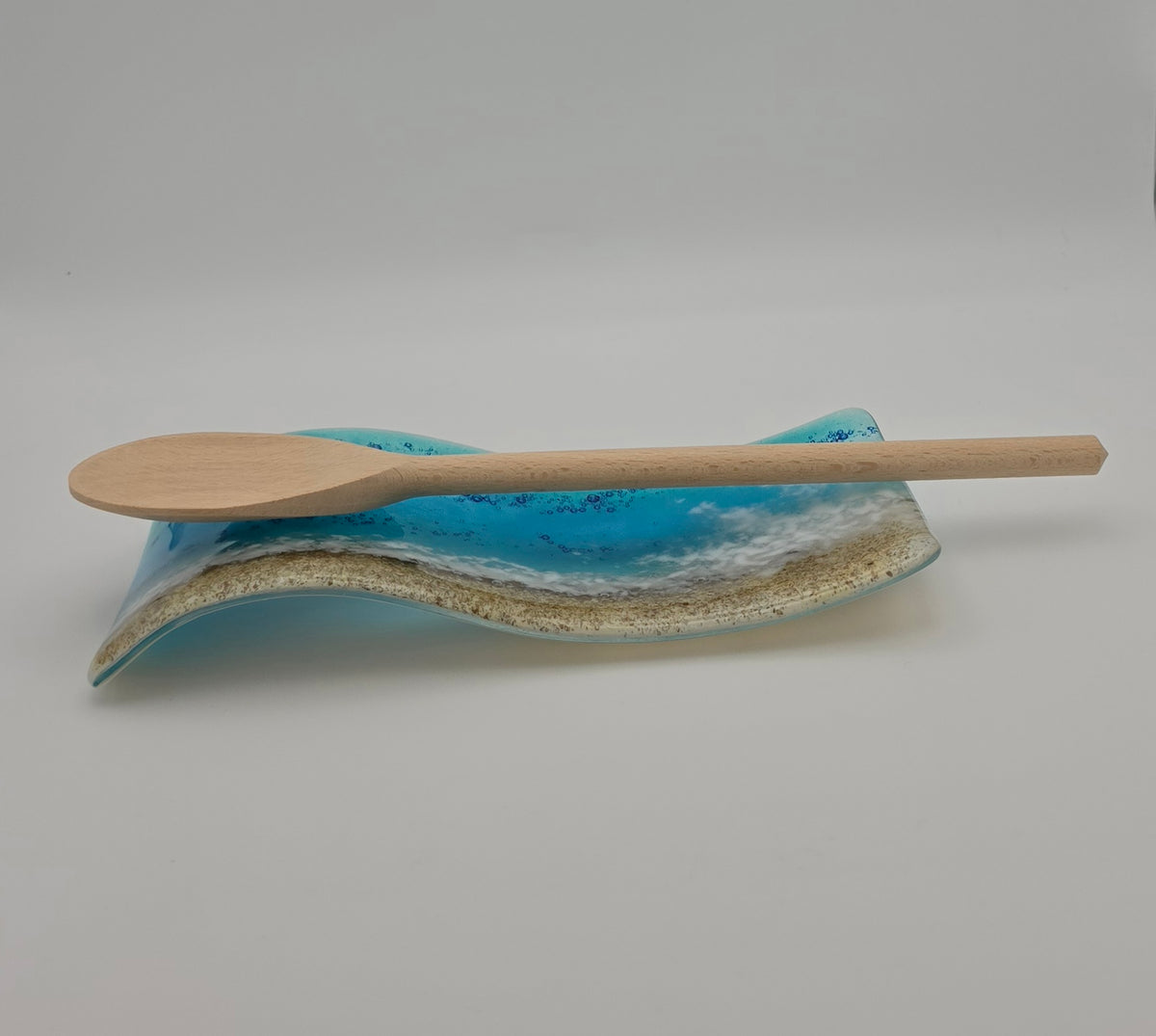 Crashing wave coastal spoon rest handmade fused glass