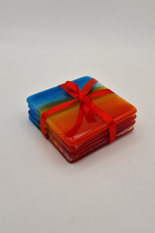 Glass Coasters - sunset handmade set of 4