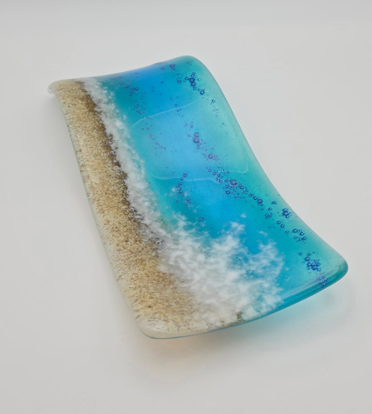 Crashing wave coastal spoon rest handmade fused glass