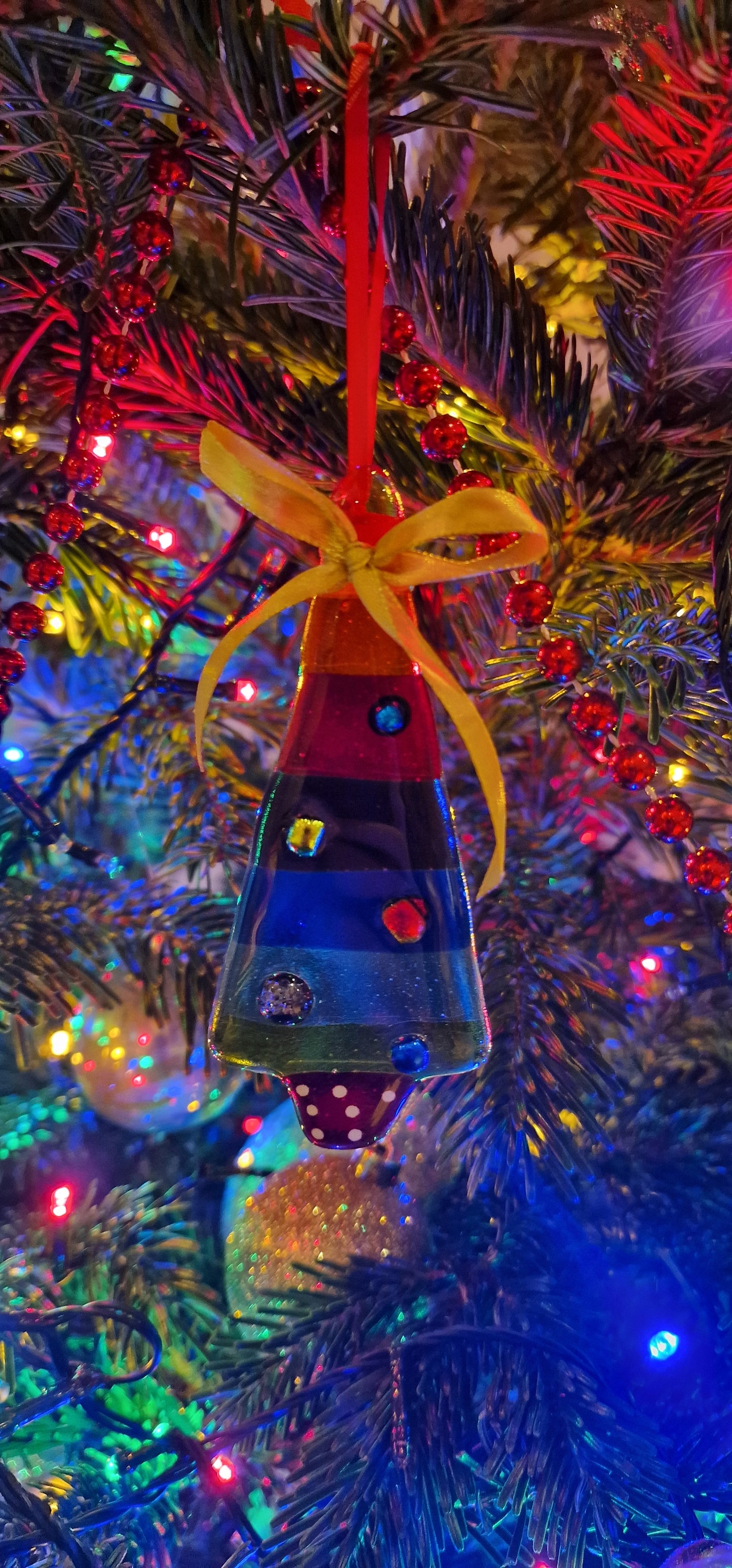 Rainbow Christmas tree decoration fused glass