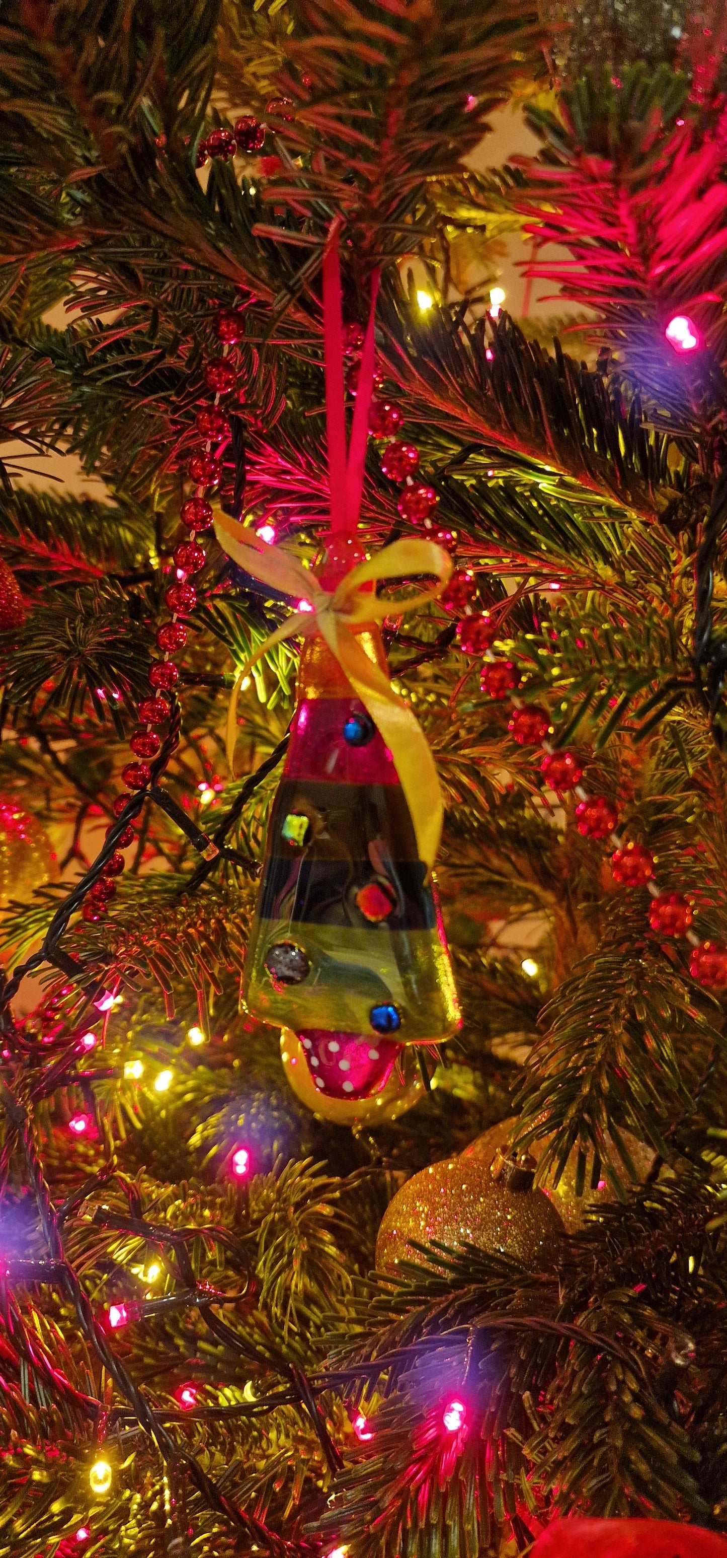 Rainbow Christmas tree decoration fused glass