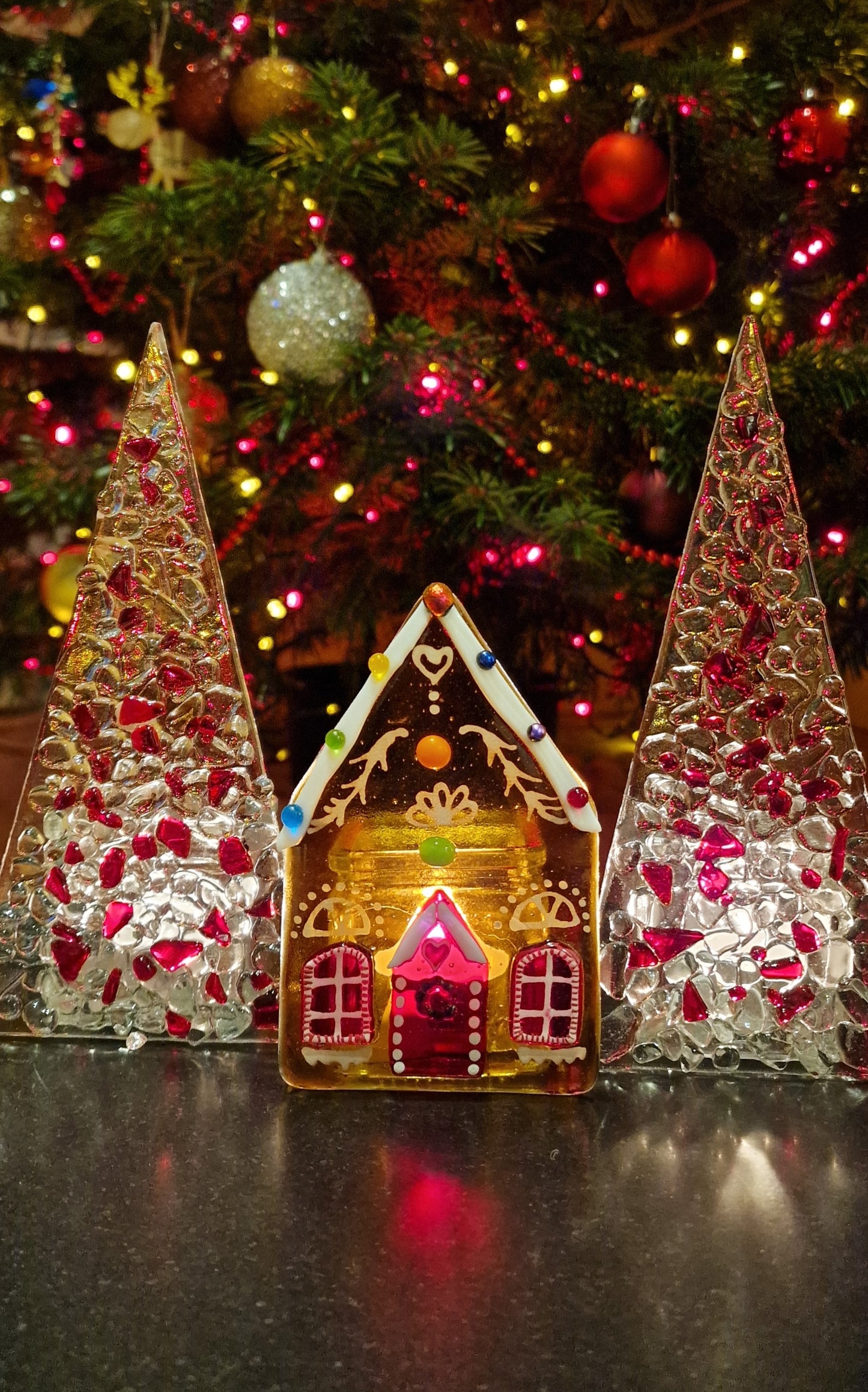 Fused Glass Gingerbread house decoration, Fused Glass Christmas decoration, candle holder