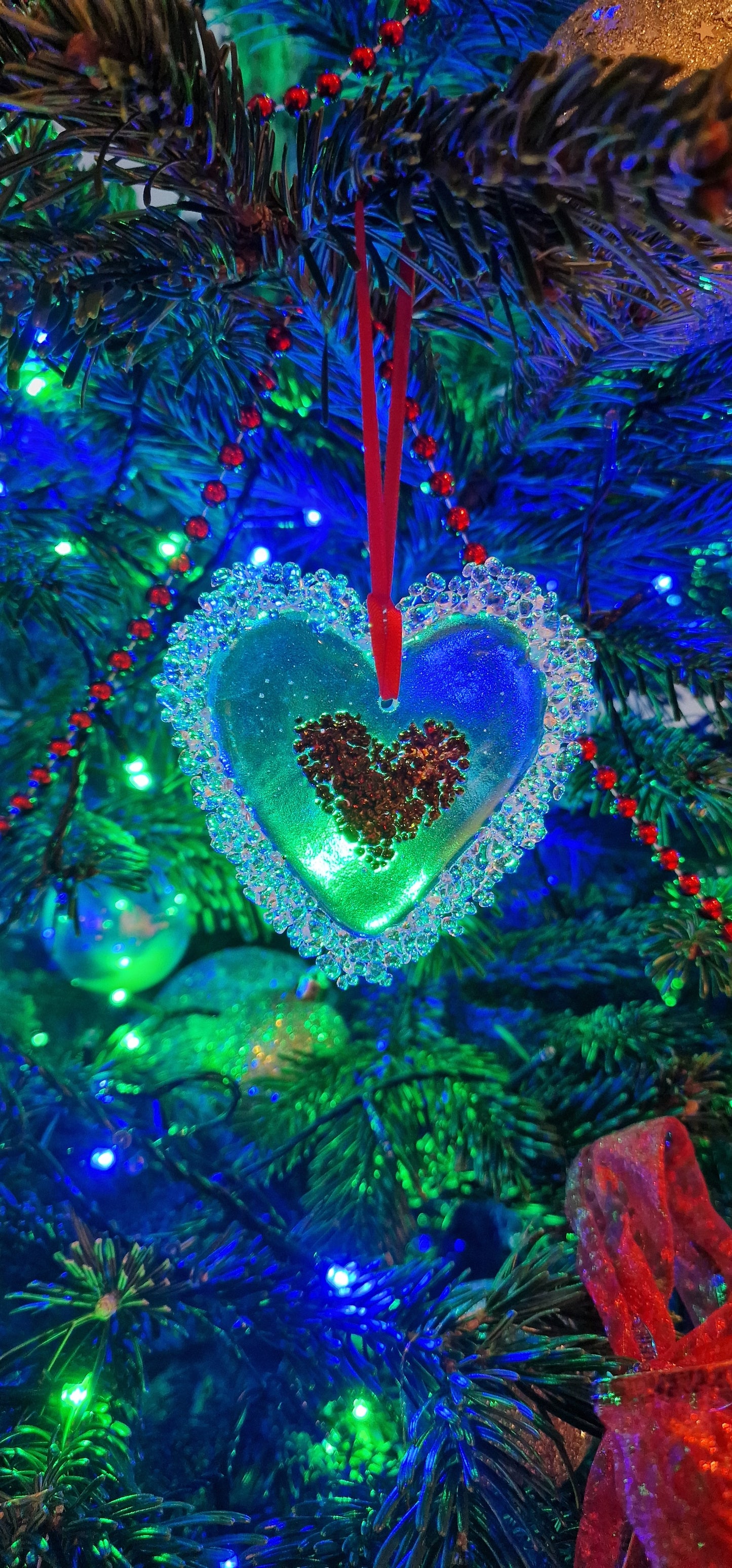 Fused glass Christmas Tree heart decoration large suncatcher