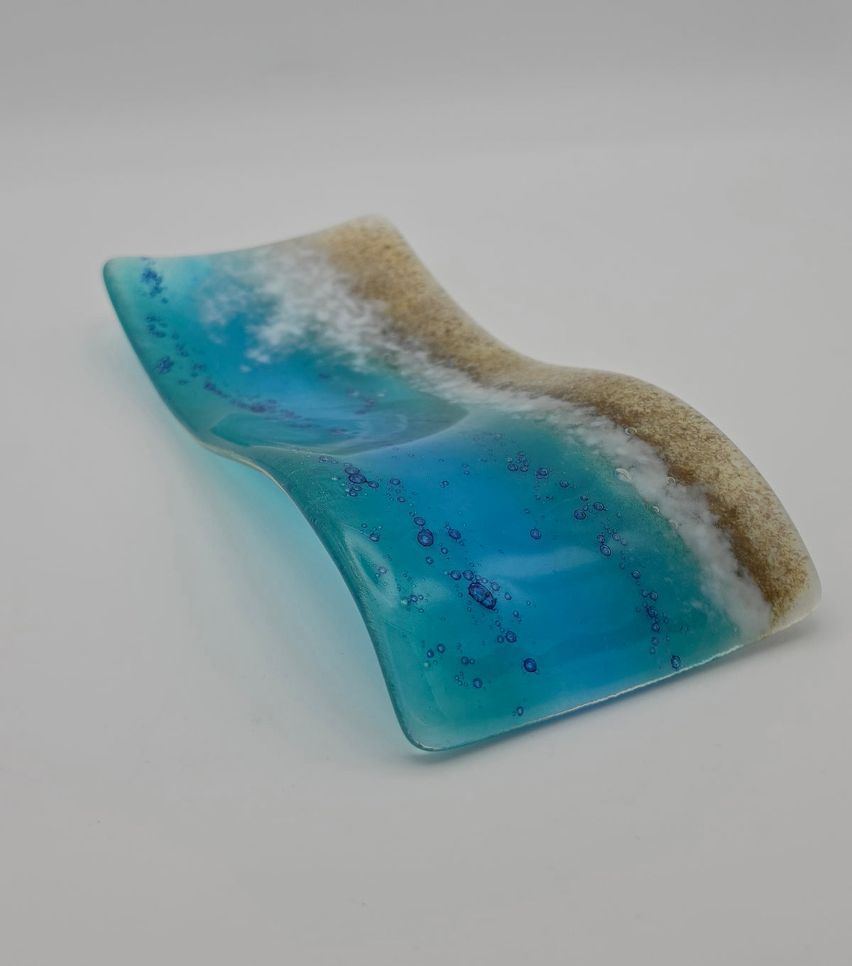 Crashing wave coastal spoon rest handmade fused glass